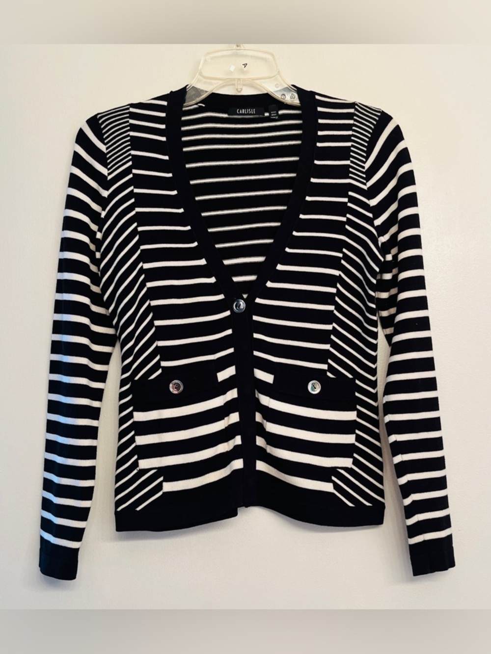Carlisle Knit Black and White Striped Cardigan Button Closure  size XS